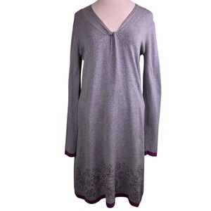 Title Nine Gray Floral Twist V-Neck Mobetta 60 Knit Sweater Dress Women's Medium